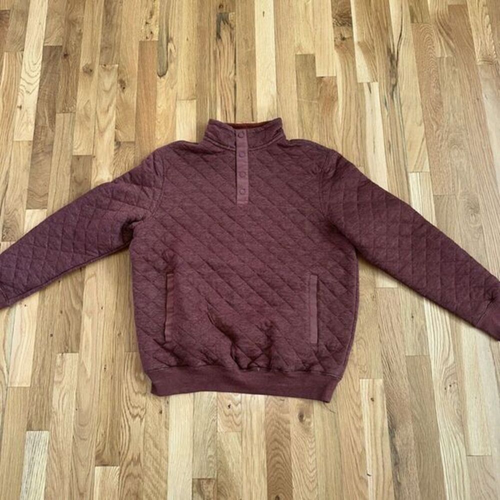 Red Head Quilted 1/4 Snap‎ Henley Sweatshirt Pullover Men's Large Pockets.